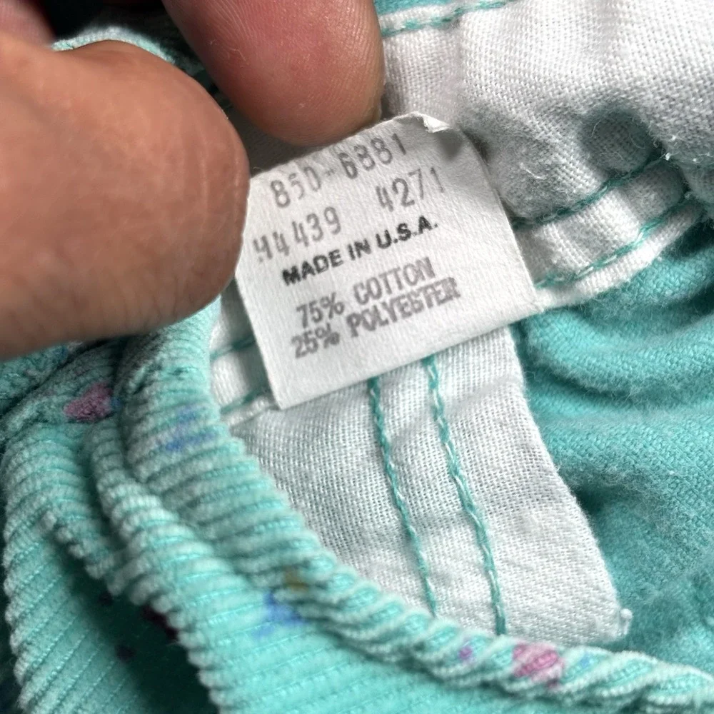 VTG OshKosh B'Gosh Floral Corduroy‎ Overalls Girls 18 month Green Triangle